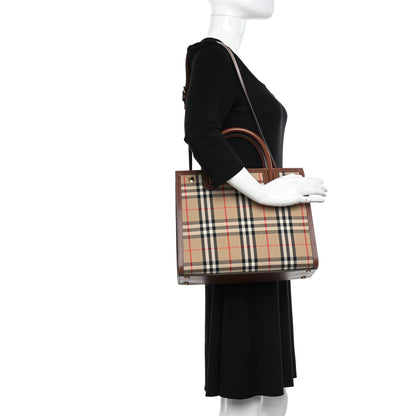 Burberry Calfskin Vintage Check Two Handle Title Bag Archive Beige 3 of 13