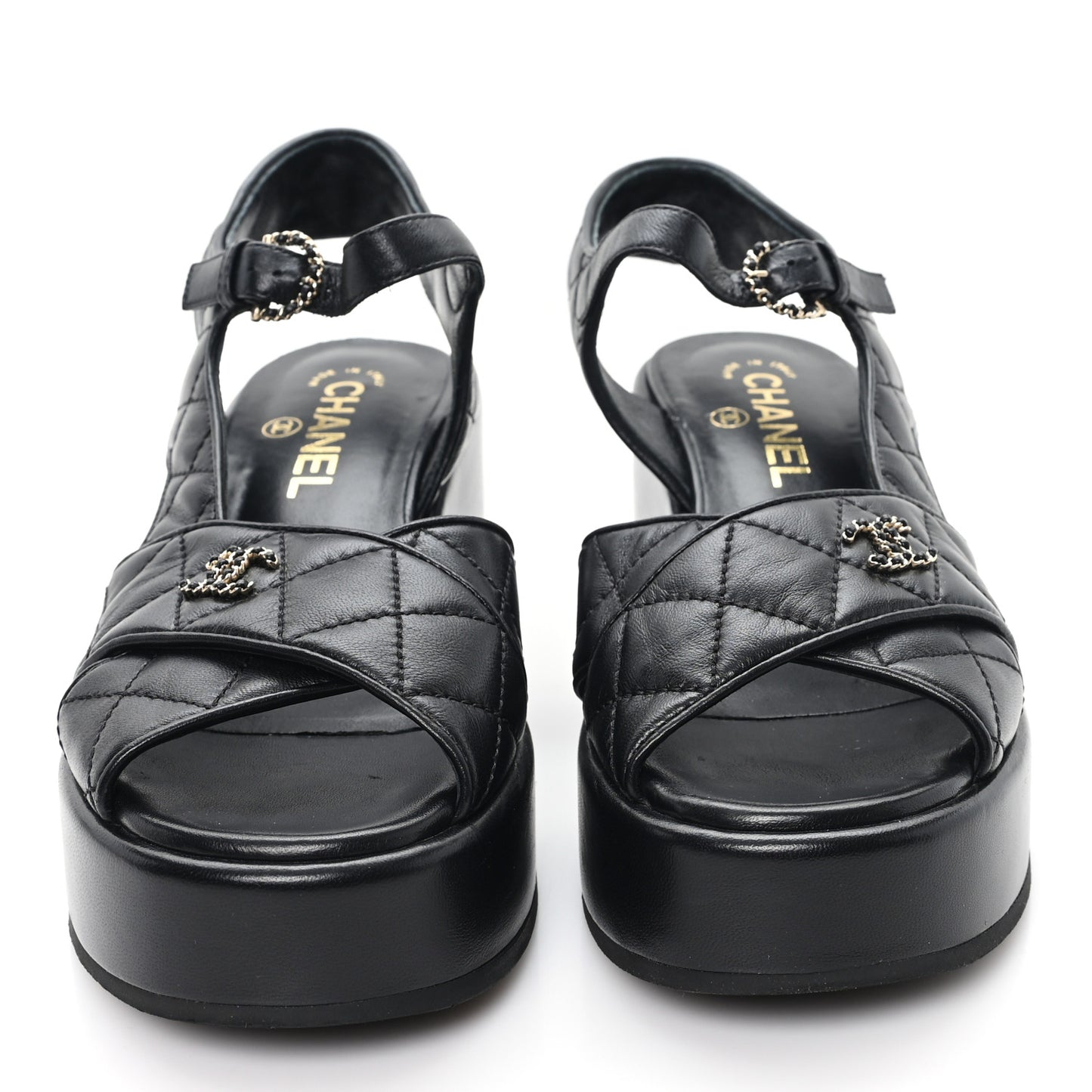 Lambskin Quilted CC Platform Sandals 37.5 Black