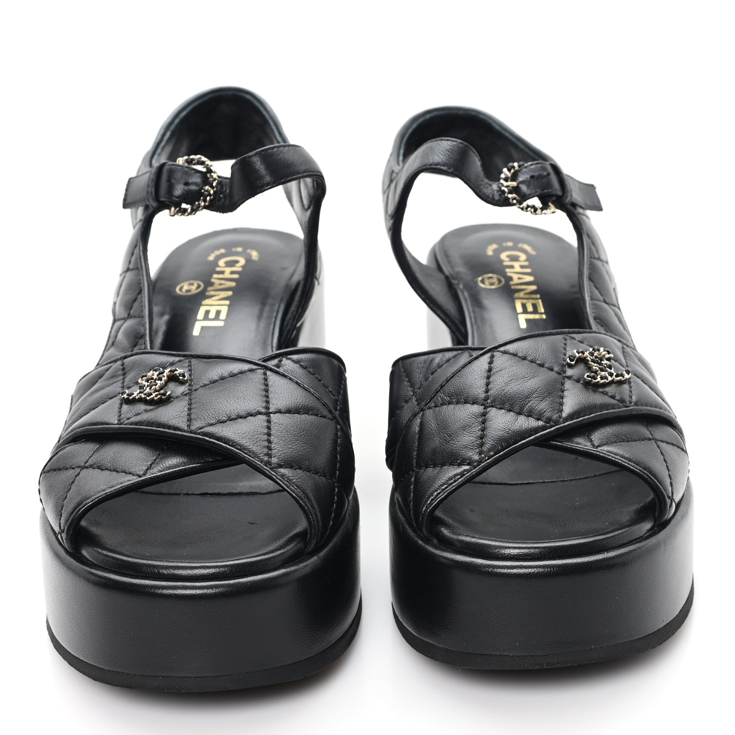 Chanel Lambskin Quilted CC Platform Sandals 37.5 Black 3 of 9