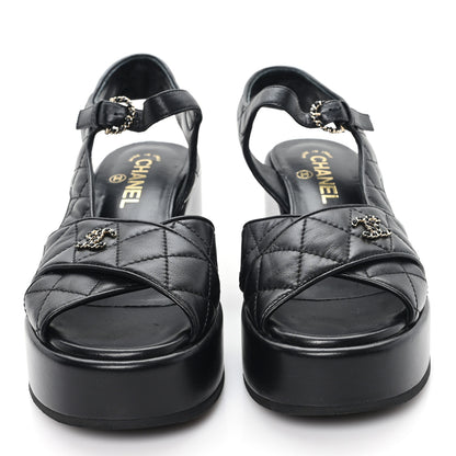 Chanel Lambskin Quilted CC Platform Sandals 37.5 Black 3 of 9