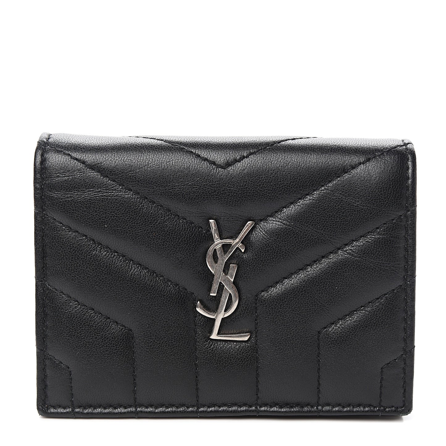Lambskin Y Quilted Monogram Loulou Flap Wallet Black