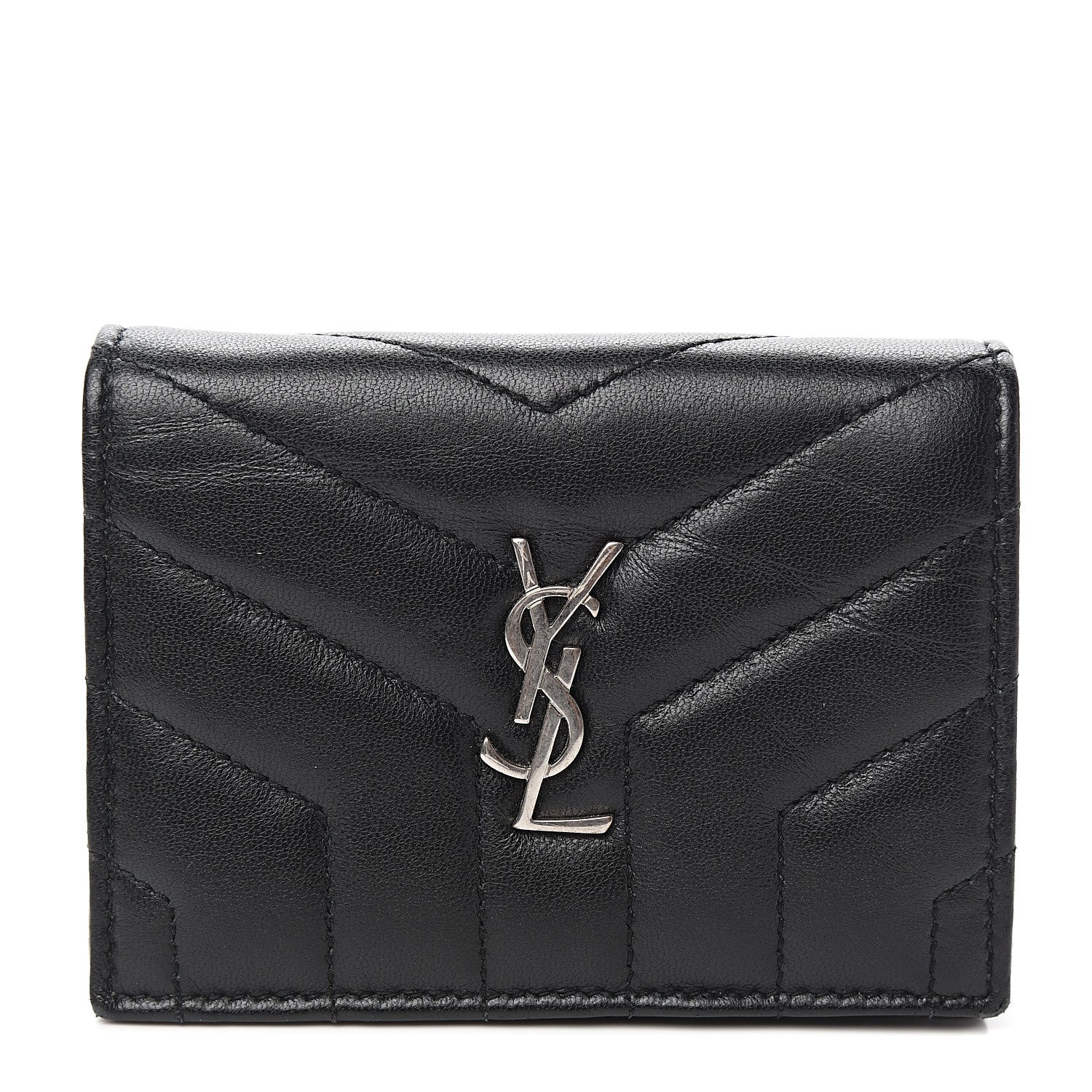 Saint Laurent Lambskin Y Quilted Monogram Loulou Flap Wallet Black 1 of 7