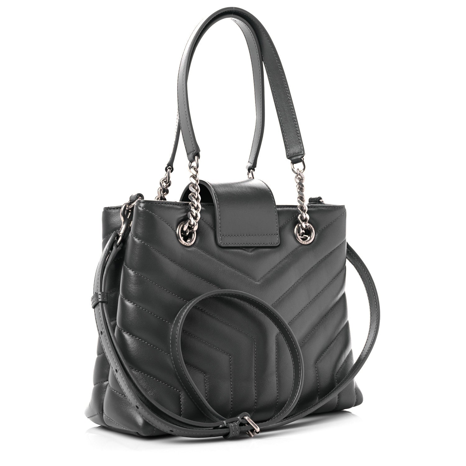 Saint Laurent Calfskin Y Quilted Monogram Small Loulou Shopper Grey 3 of 11