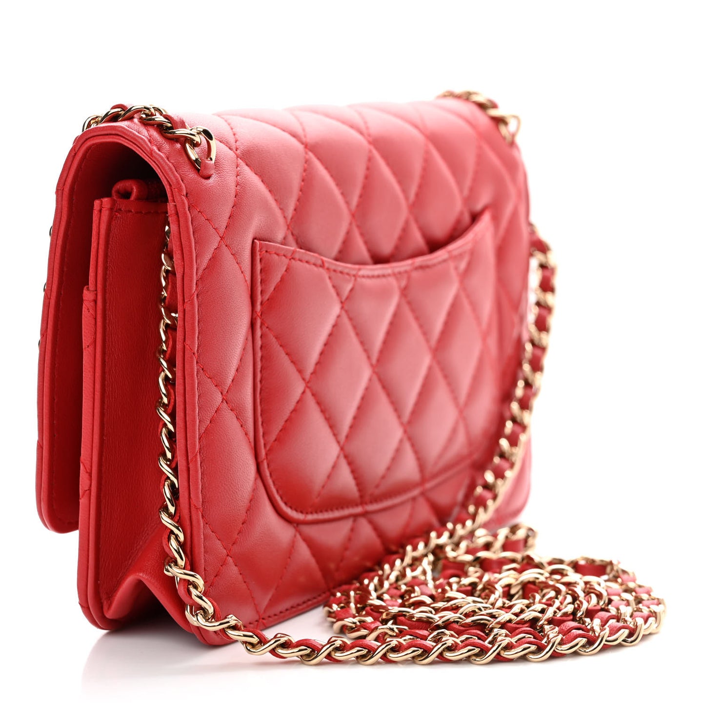 Lambskin Quilted Chain Around Wallet On Chain WOC Red