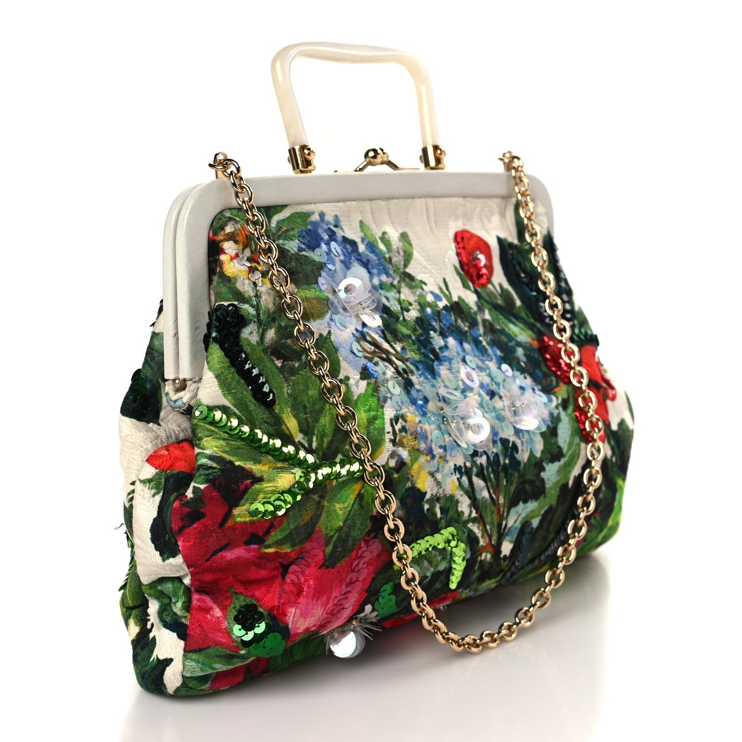 Dolce & Gabbana Fabric Embellished Floral Print Top Handle Chain Satchel Multicolor 2 of 9