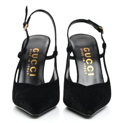 Gucci Velvet GG Monogram Slingback 115mm Pumps 37 Black 2 of 9