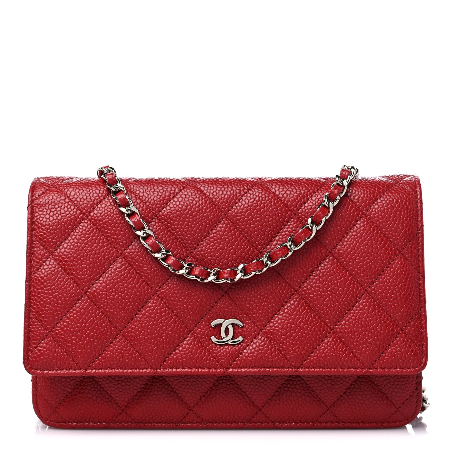 Caviar Quilted Wallet on Chain WOC Dark Red