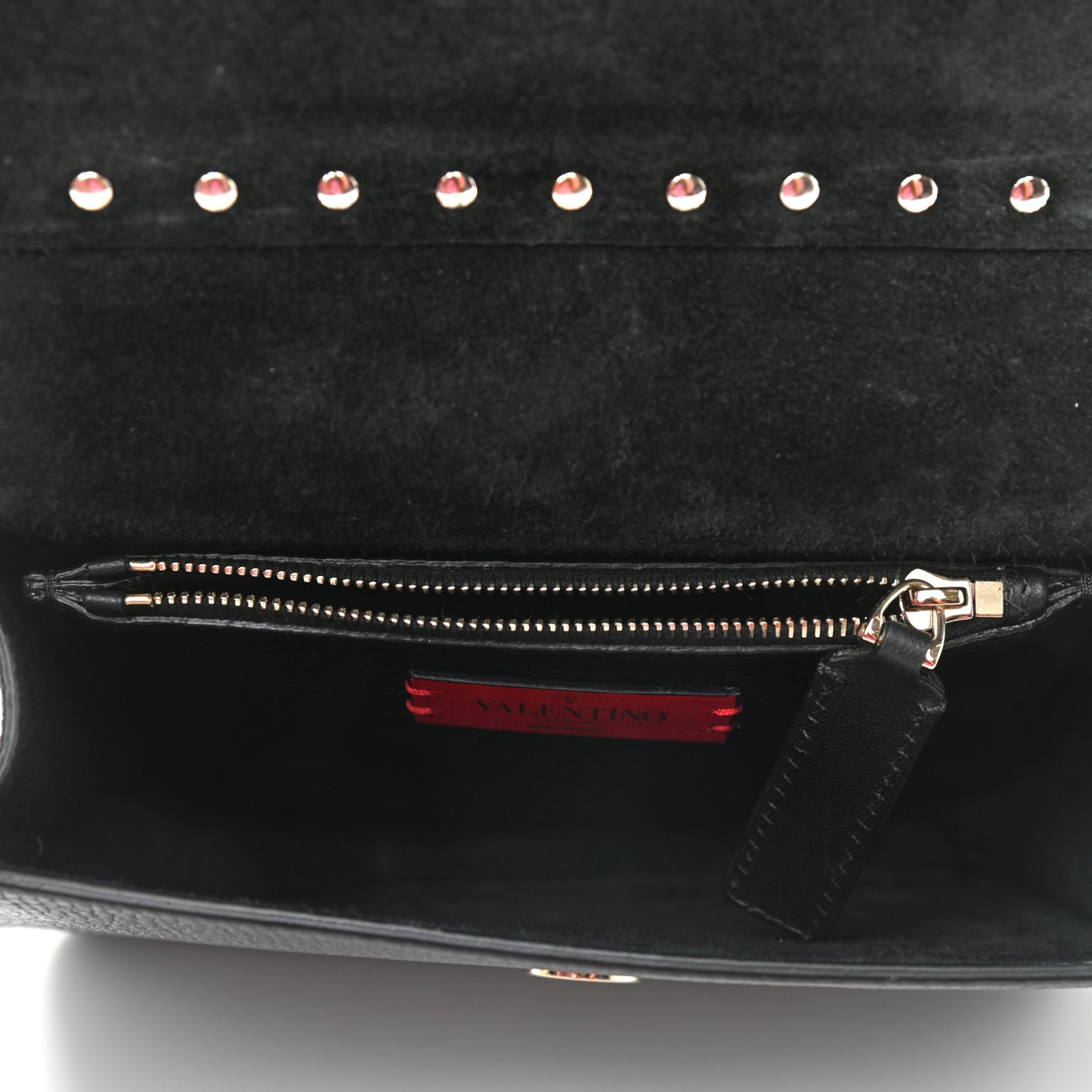 Pebbled Calfskin Rockstud Side Slip Crossbody Black