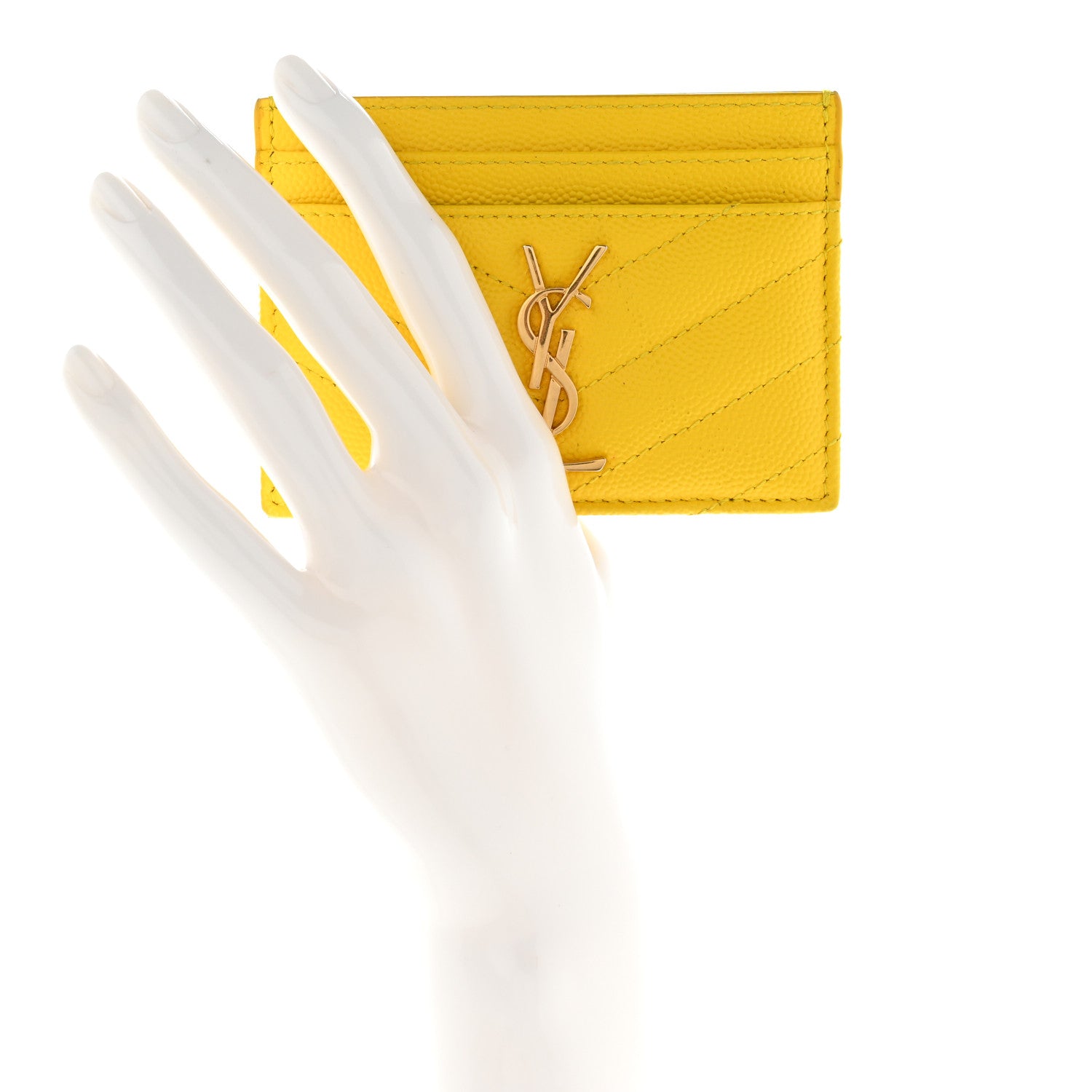 Saint Laurent Grain De Poudre Matelasse Chevron Monogram Credit Card Case Mimosa 2 of 11
