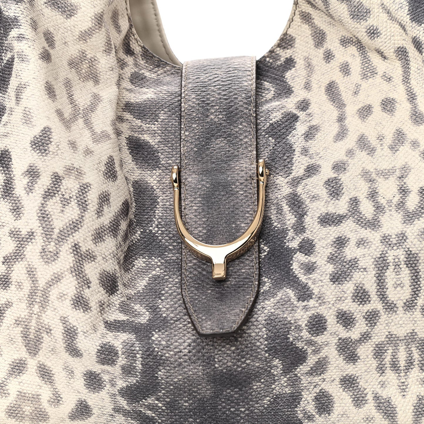 Calfskin Animalier Karung Printed Large Soft Stirrup Shoulder Bag Gray