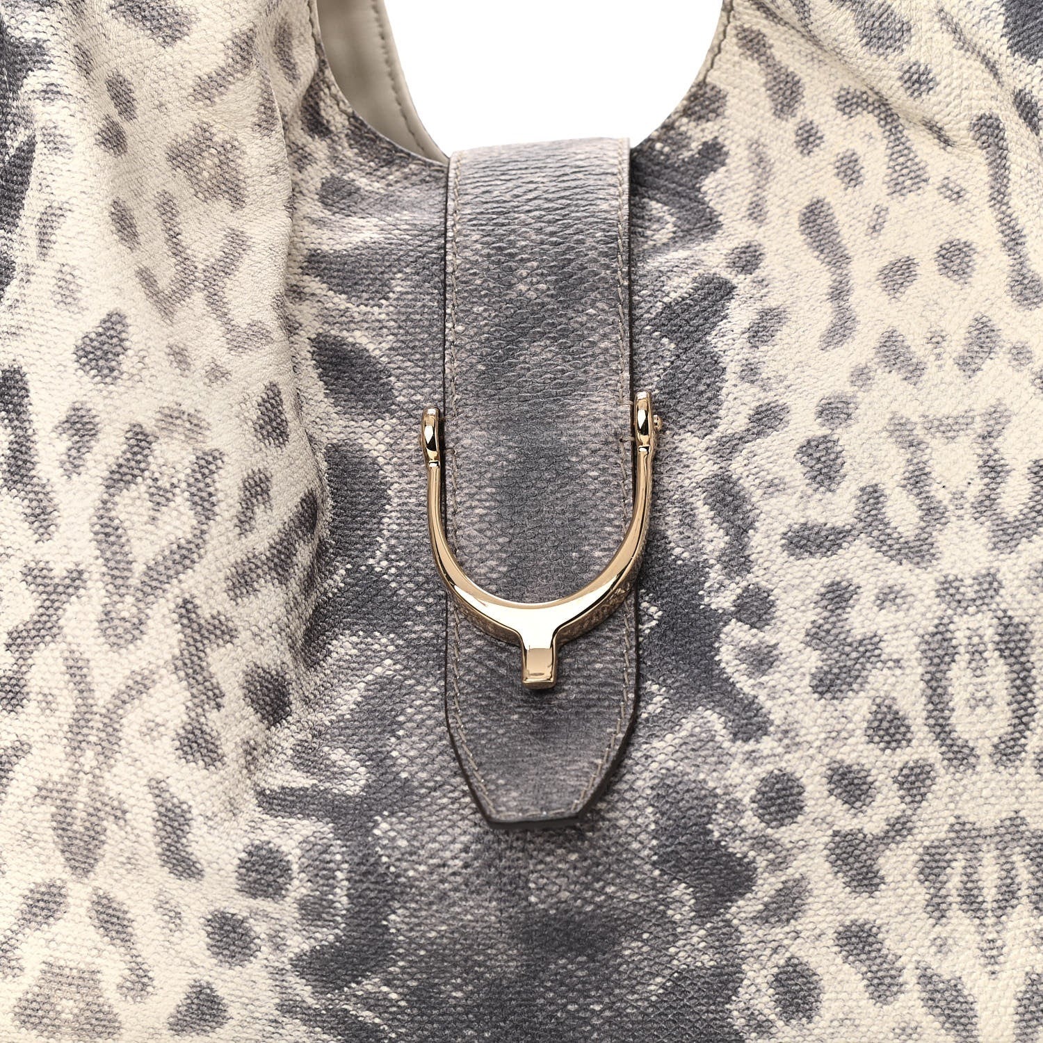 Gucci Calfskin Animalier Karung Printed Large Soft Stirrup Shoulder Bag Gray 8 of 10