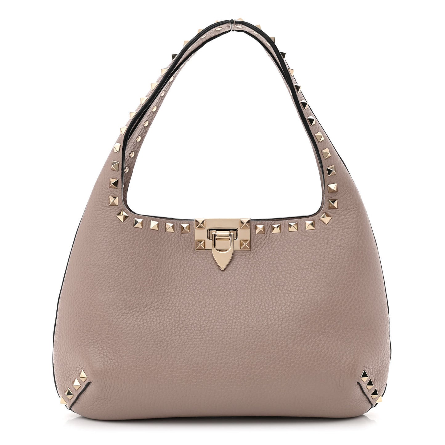 Pebbled Calfskin Small Rockstud Flip Lock Hobo Poudre