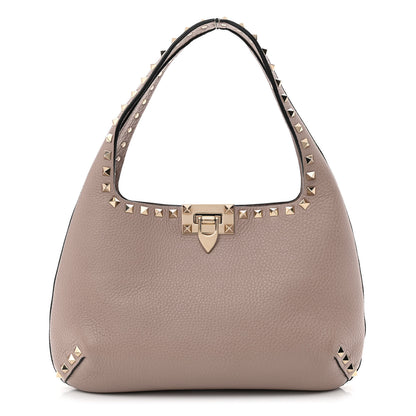 Valentino Garavani Pebbled Calfskin Small Rockstud Flip Lock Hobo Poudre 1 of 10