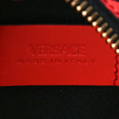 Versace Coated Canvas Calfskin La Greca Round Zip Pouch Blue Red 6 of 9