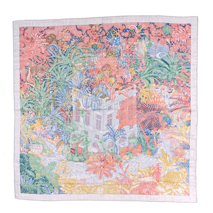 Hermes Cashmere Silk Faubourg Tropical Shawl 140 Gris Chine Rose 1 of 3