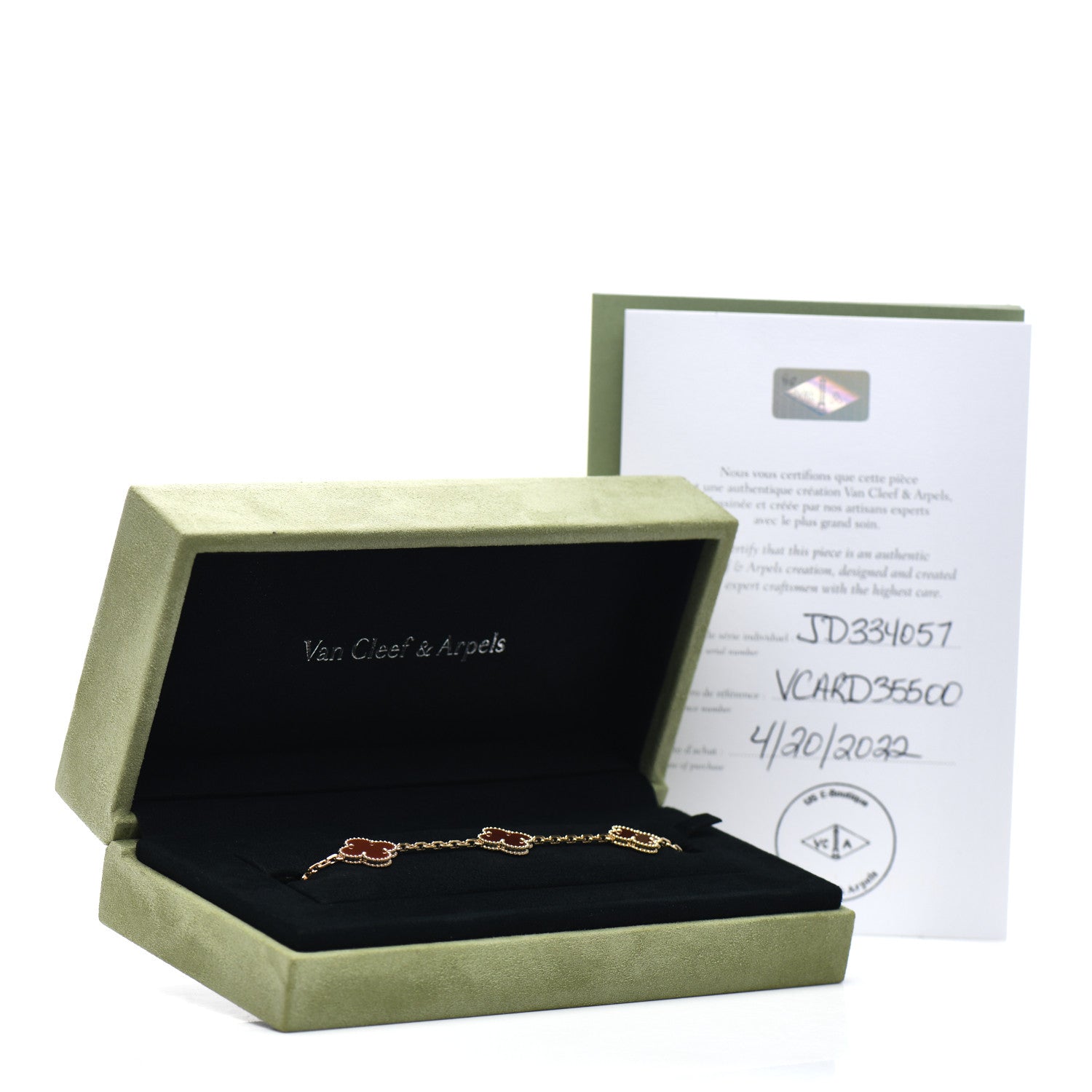 Van Cleef & Arpels 18K Yellow Gold Carnelian 5 Motifs Vintage Alhambra Bracelet 4 of 4