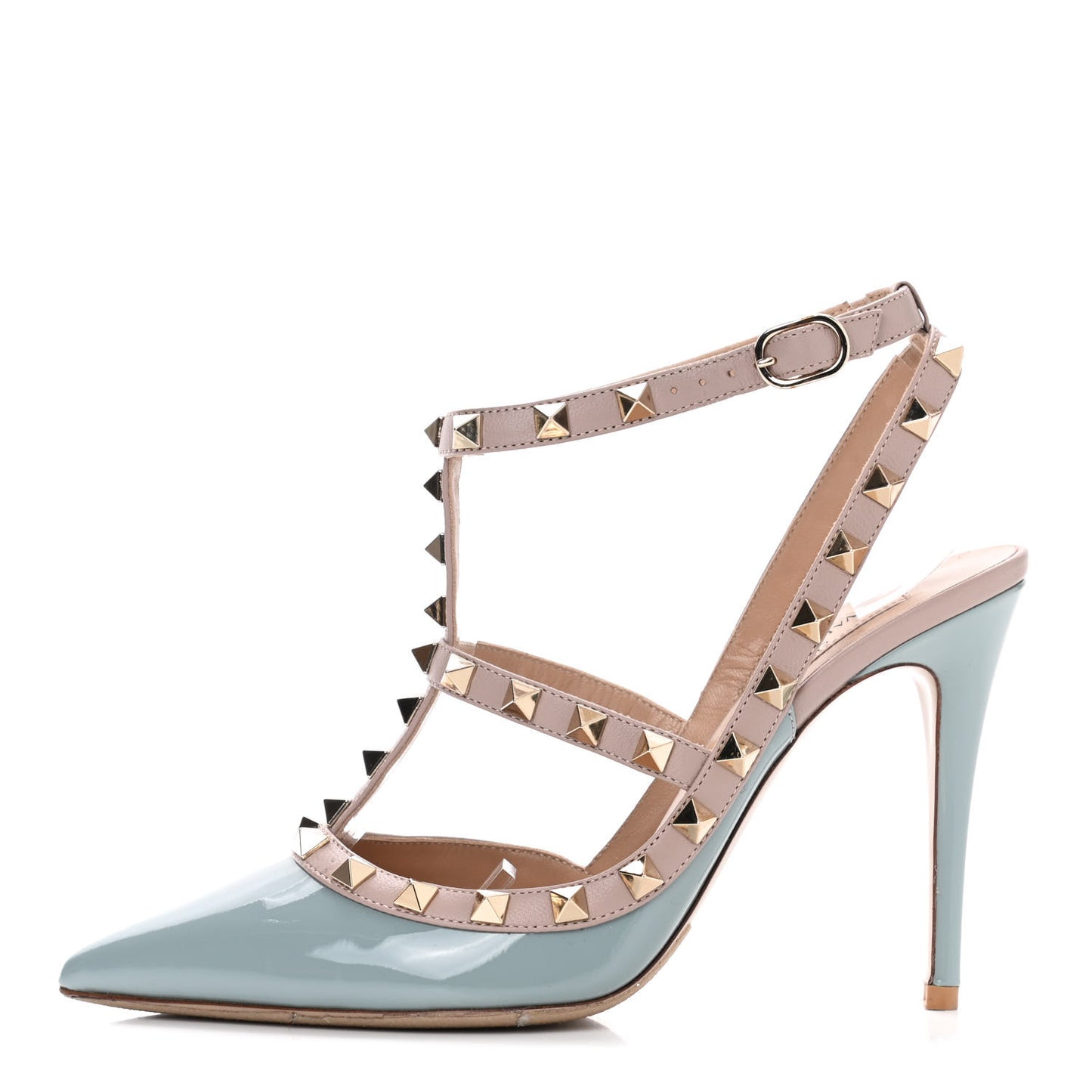 Patent Nappa Rockstud Ankle Strap 100mm Pumps 37 Nube Poudre