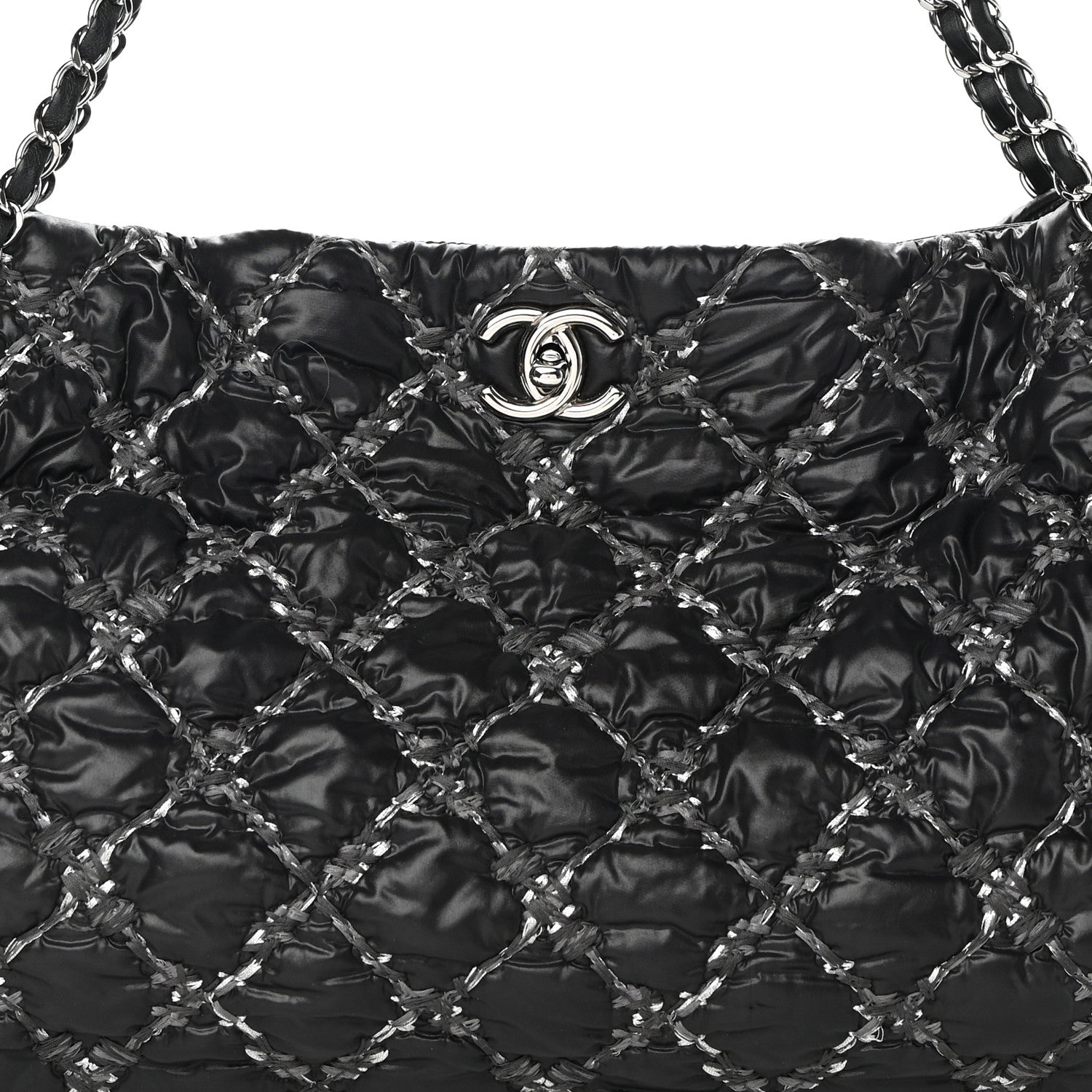 Chanel Nylon Quilted Tweed Stitch Bubble Tote Black 9 of 14