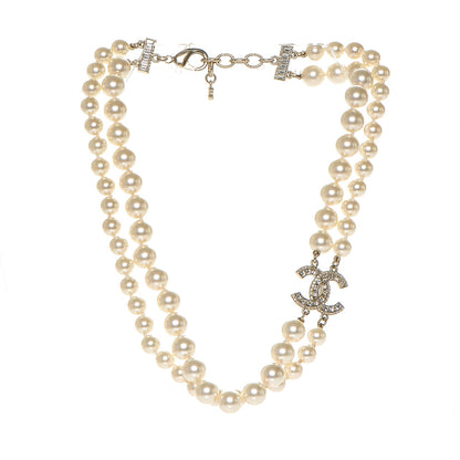 Chanel Baguette Crystal Pearl CC Double Strand Necklace Gold 3 of 4