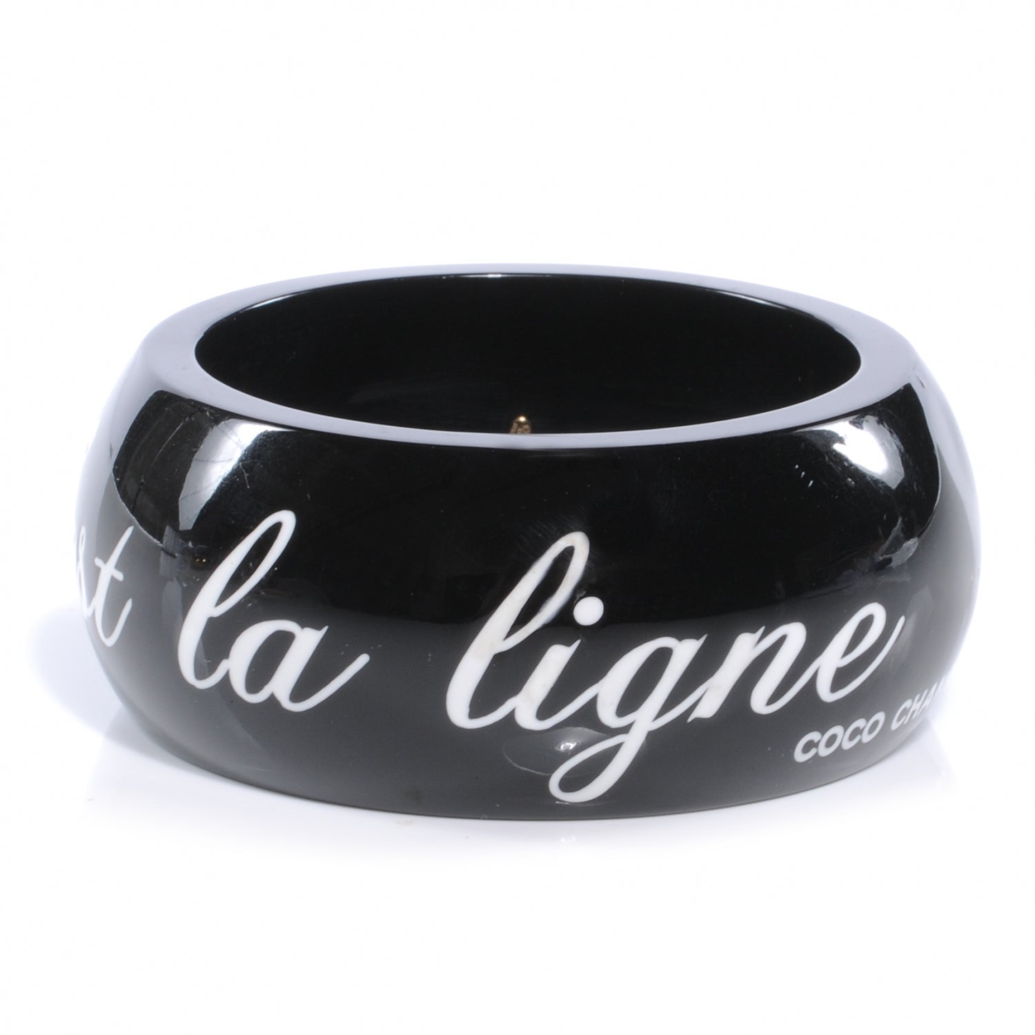 Chanel Wide Resin L'Elegance French Quote Bangle Black 1 of 5