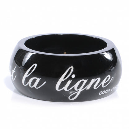 Chanel Wide Resin L'Elegance French Quote Bangle Black 1 of 5