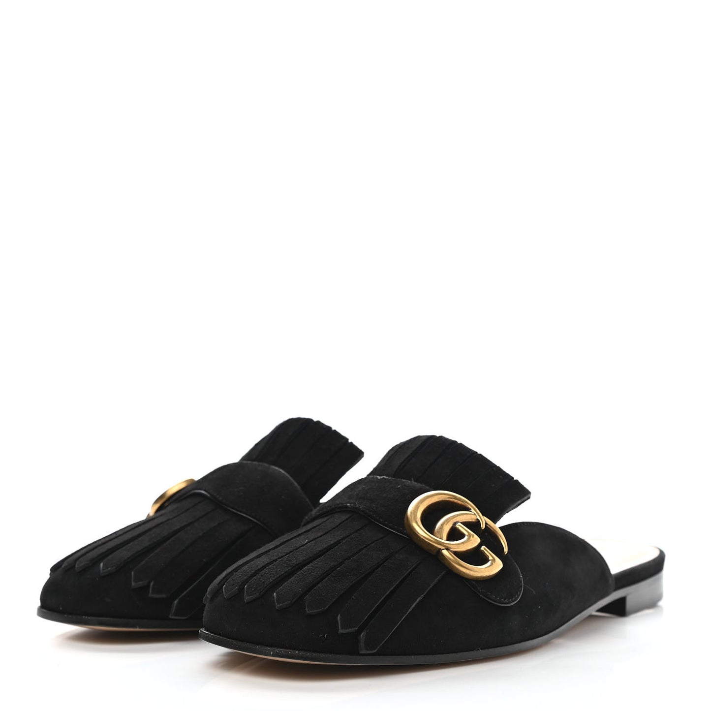 Kid Scamosciato GG Marmont Fringe Slippers 39 Black