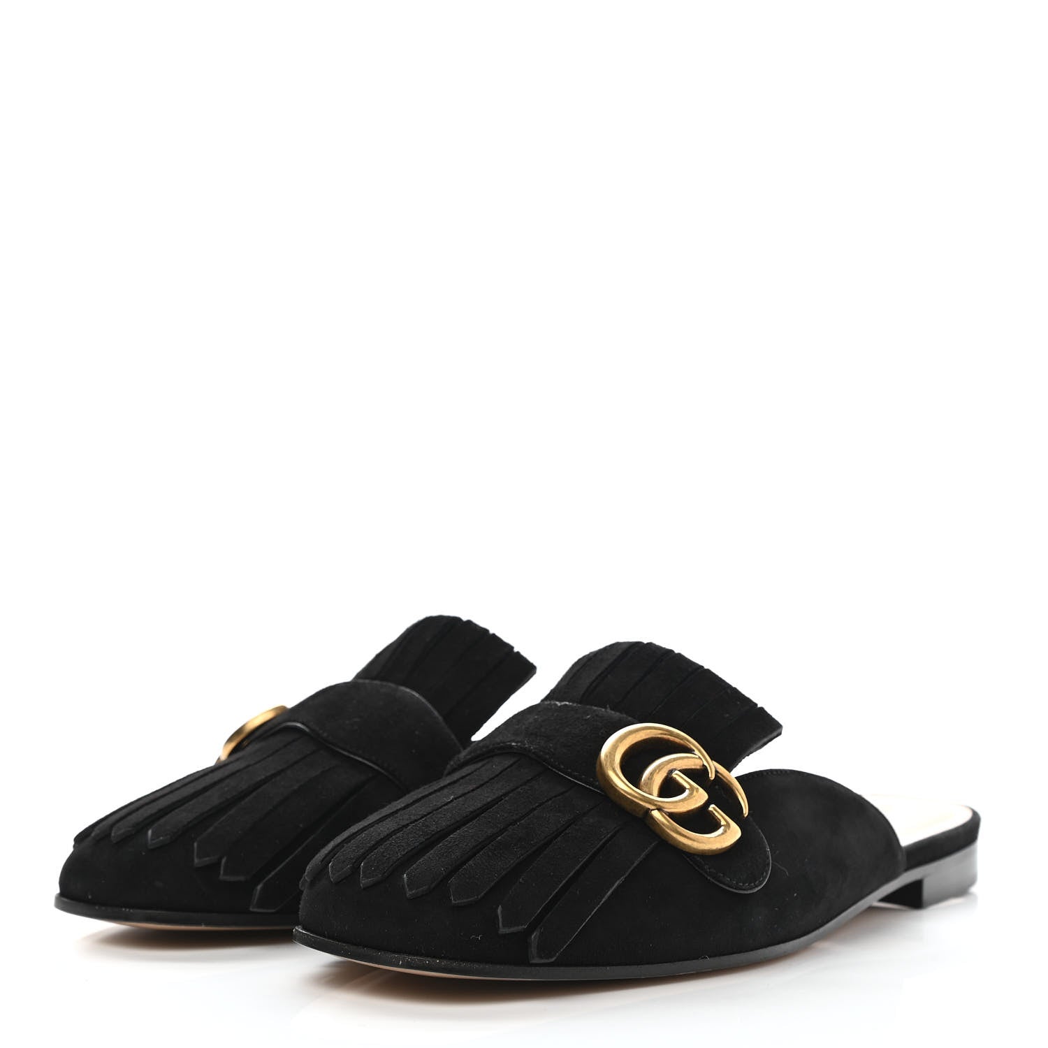 Gucci Kid Scamosciato GG Marmont Fringe Slippers 39 Black 3 of 7