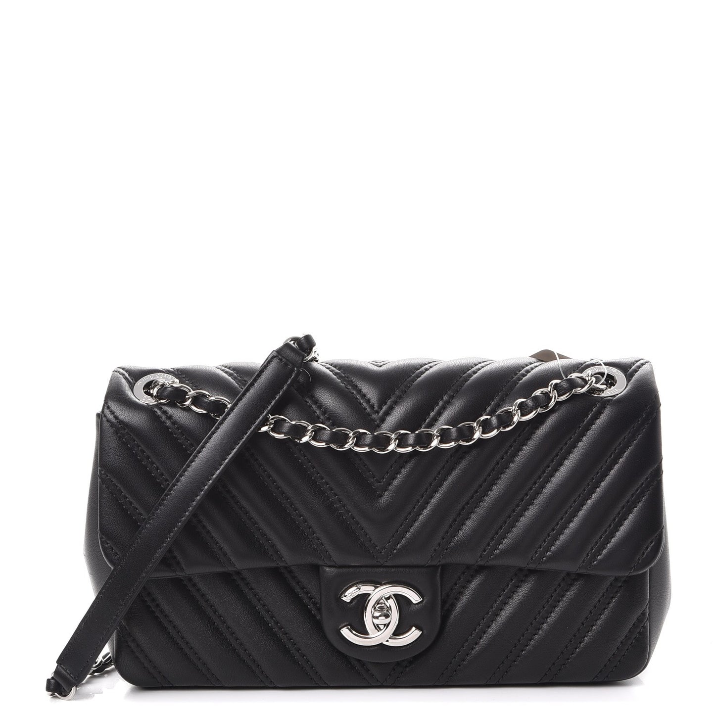 Lambskin Surpique Chevron Quilted Small Single Flap Black