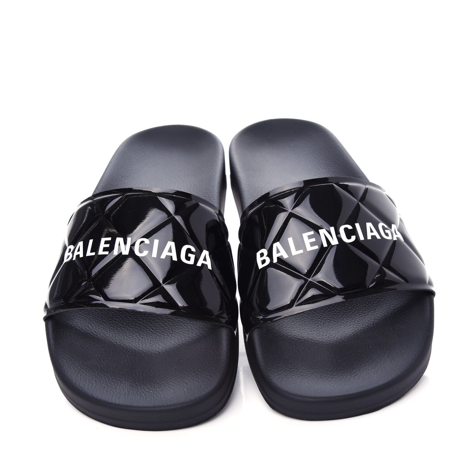 Balenciaga Rubber Patent Quilted Logo Slide Sandals 36 Black White 5 of 10