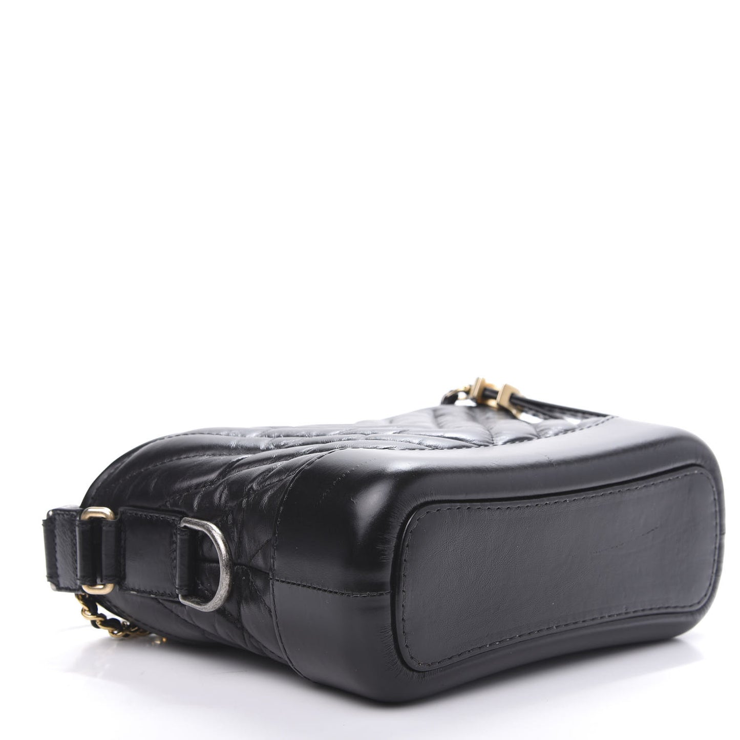 Aged Calfskin Chevron Quilted Small Gabrielle Hobo Black