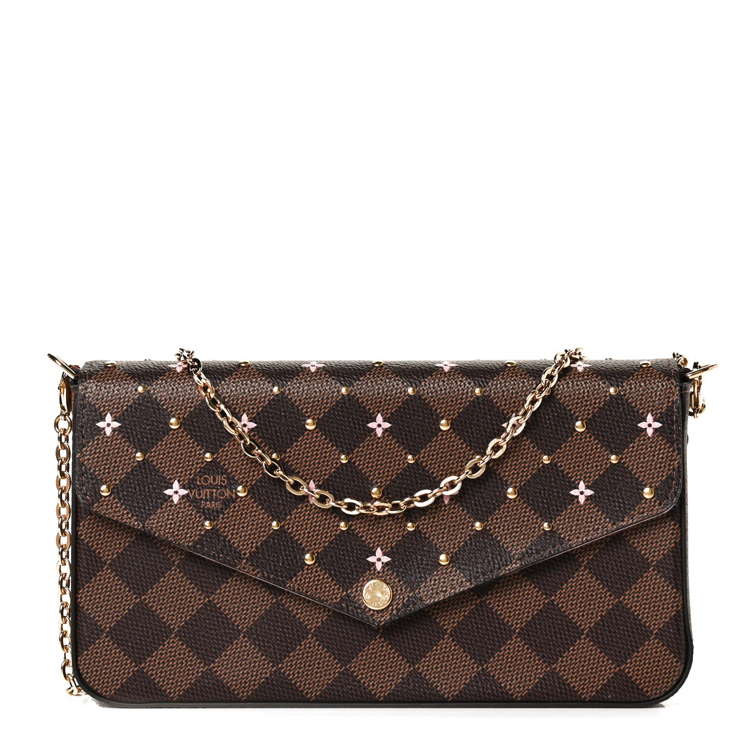 Louis Vuitton Damier Ebene Studded Pochette Felicie Chain Wallet 3 of 11