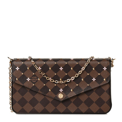 Louis Vuitton Damier Ebene Studded Pochette Felicie Chain Wallet 3 of 11