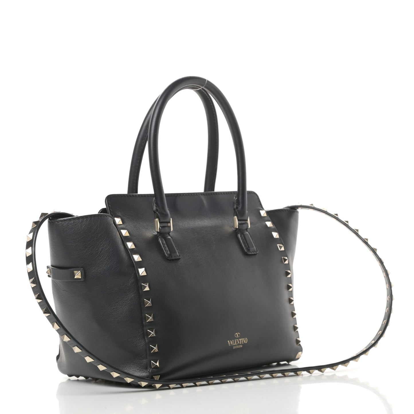 Vitello Small Rockstud Double Handle Tote Black