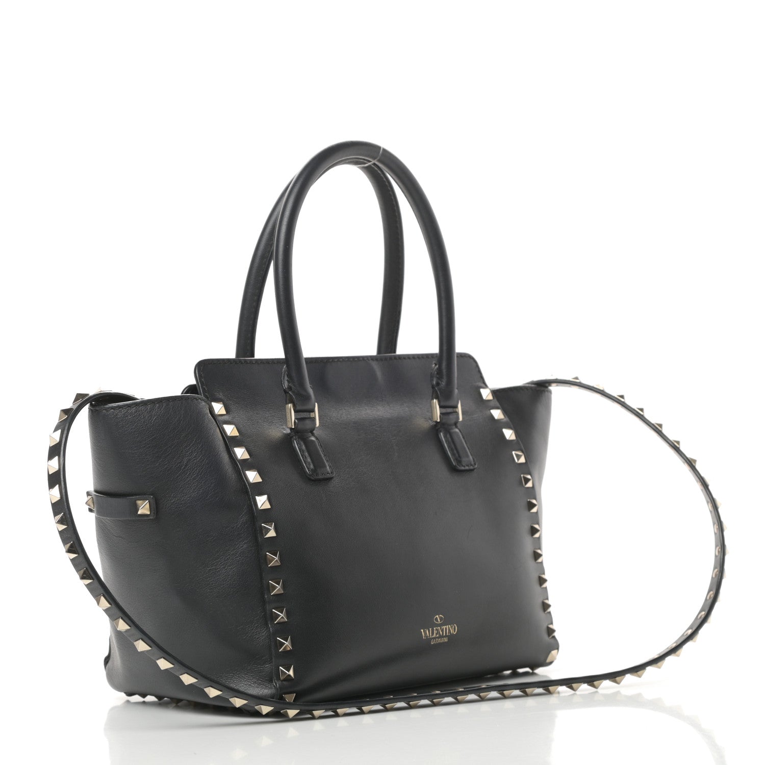 Valentino Garavani Vitello Small Rockstud Double Handle Tote Black 3 of 16