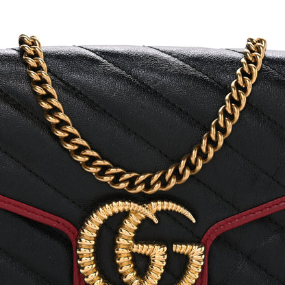 Gucci Vintage Effect Calfskin Matelasse Diagonal Torchon GG Marmont Chain Wallet Black Romantic Cherry 8 of 10