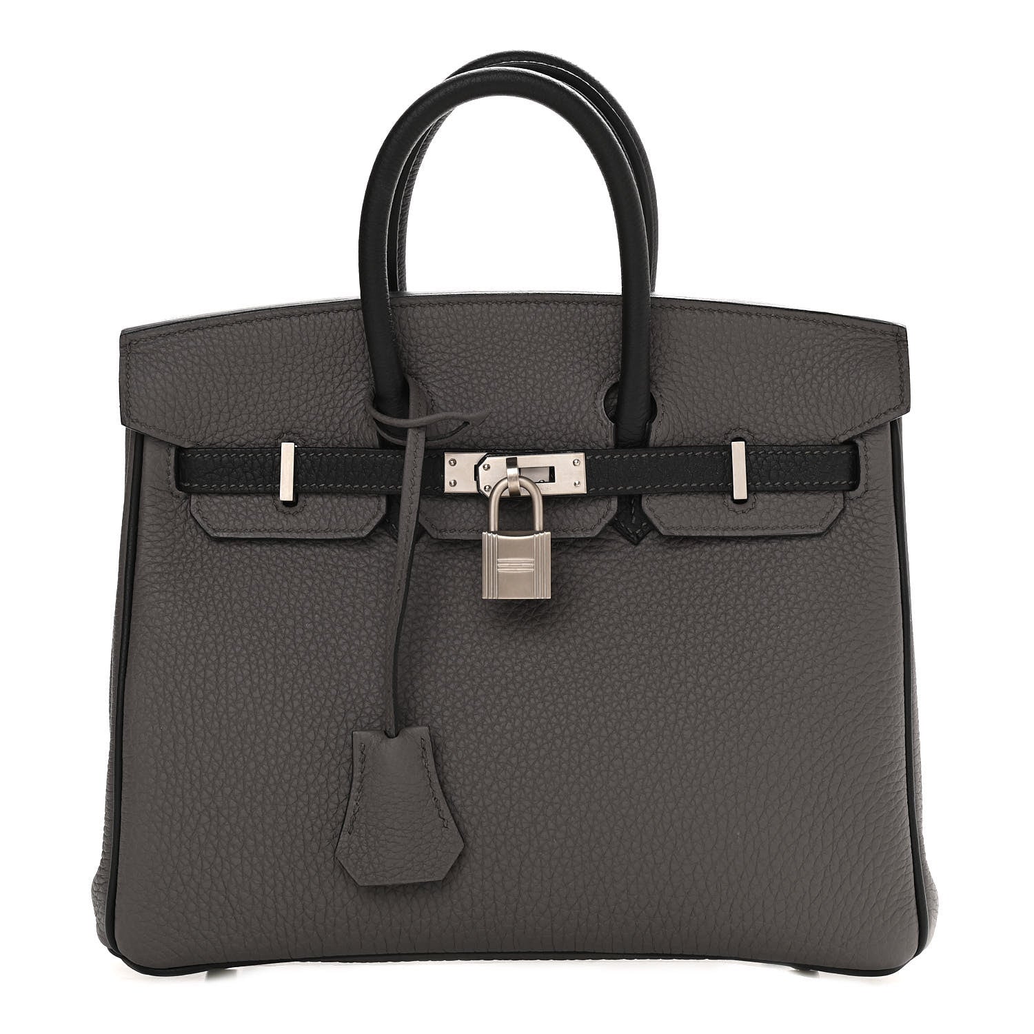 Hermes Togo Horseshoe Birkin 25 Etain Black 1 of 11