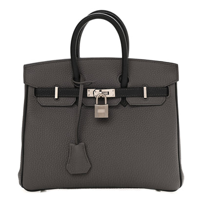 Hermes Togo Horseshoe Birkin 25 Etain Black 1 of 11