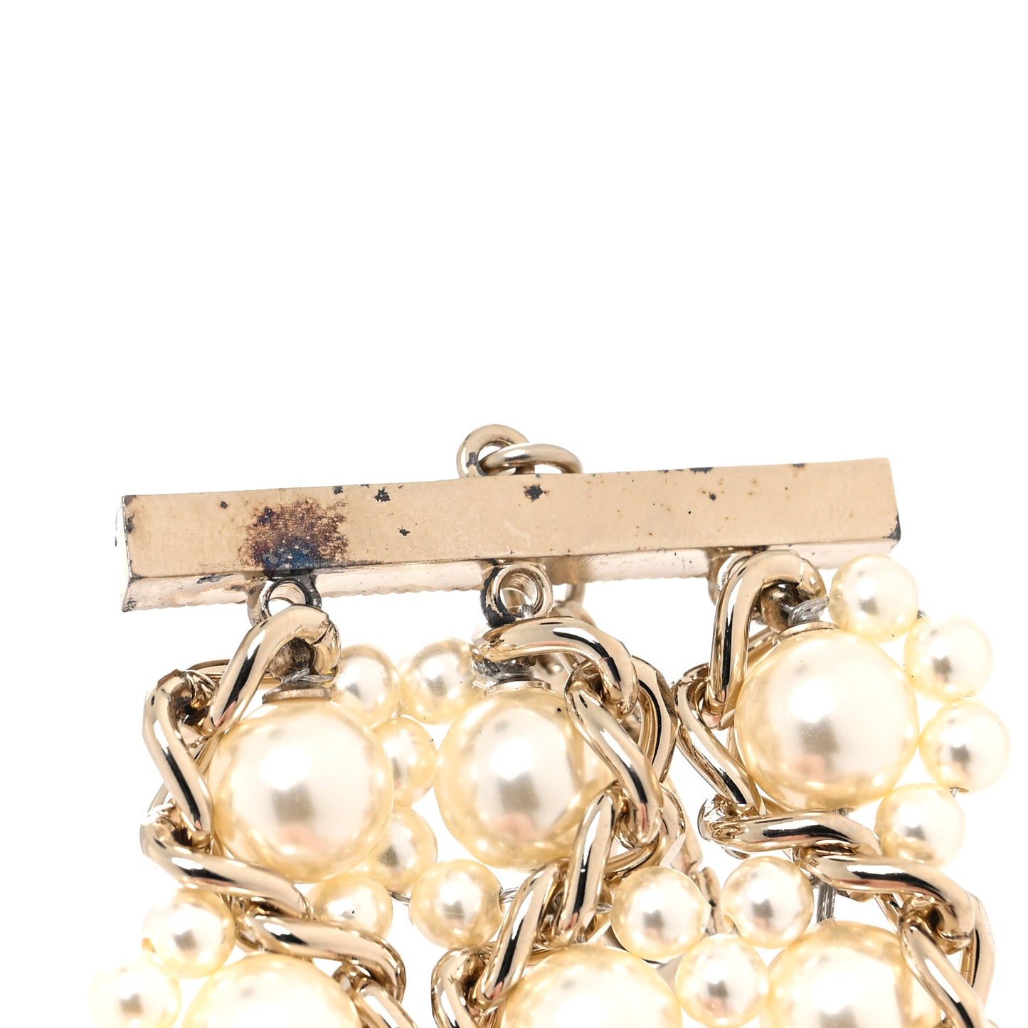 Crystal Pearl CC Bracelet Gold