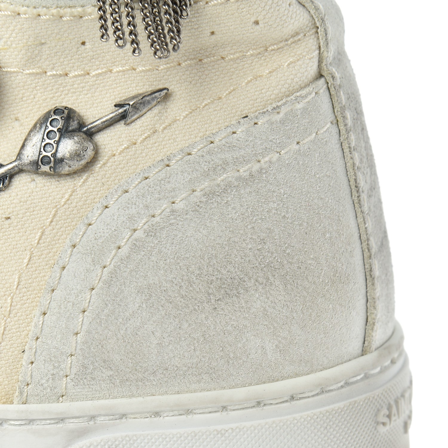 Saint Laurent Distressed Canvas Smoking Forever High Top Sneakers 40.5 Milk Panna 10 of 13
