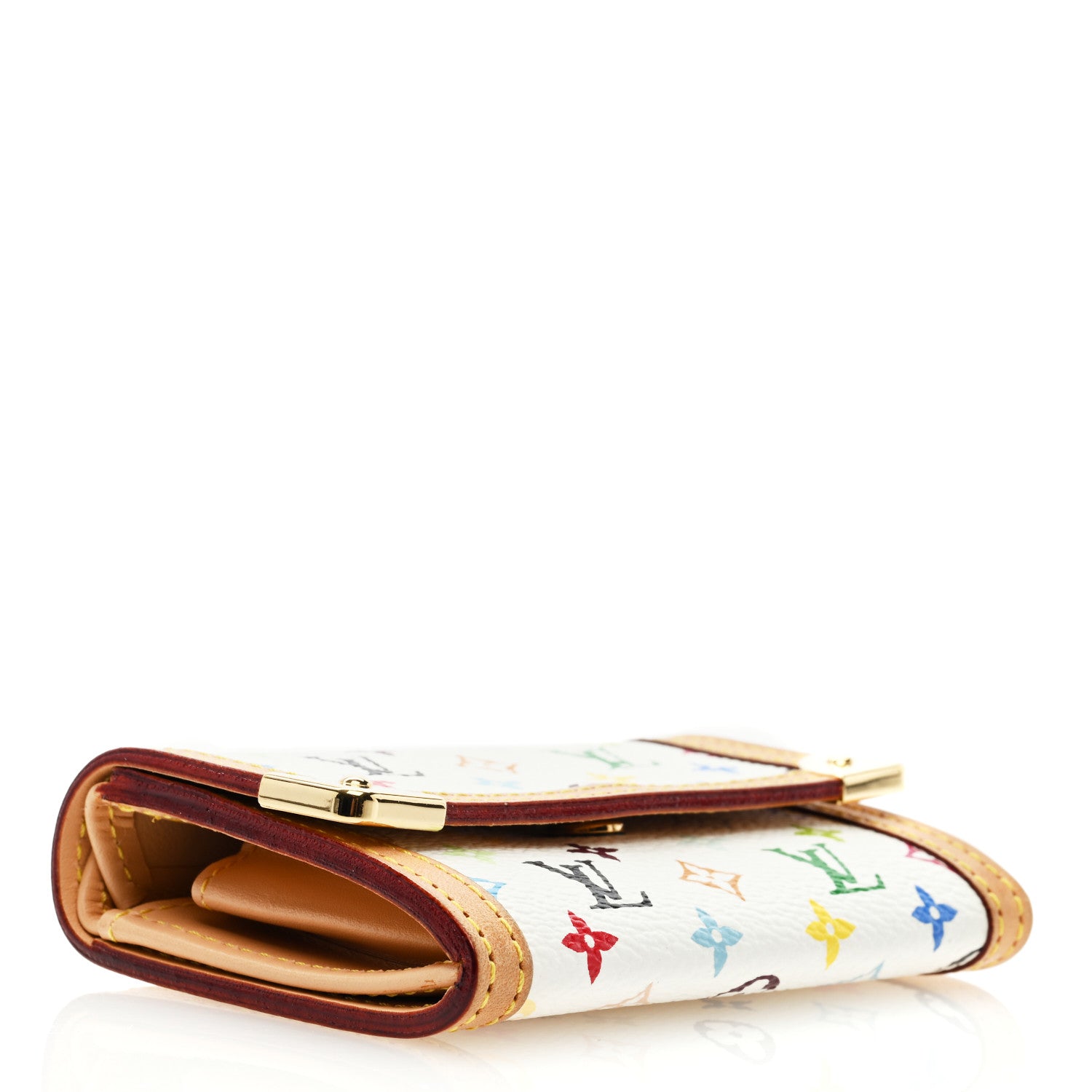 Louis Vuitton Monogram Multicolor Porte-Monnaie Plat Coin Purse White 4 of 6