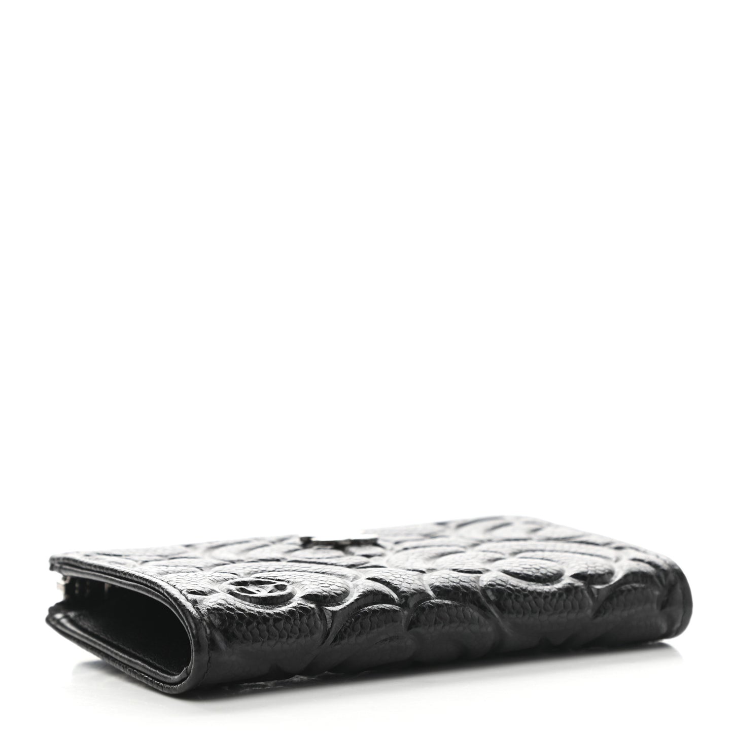 Caviar Camellia Embossed Key Holder Case Black