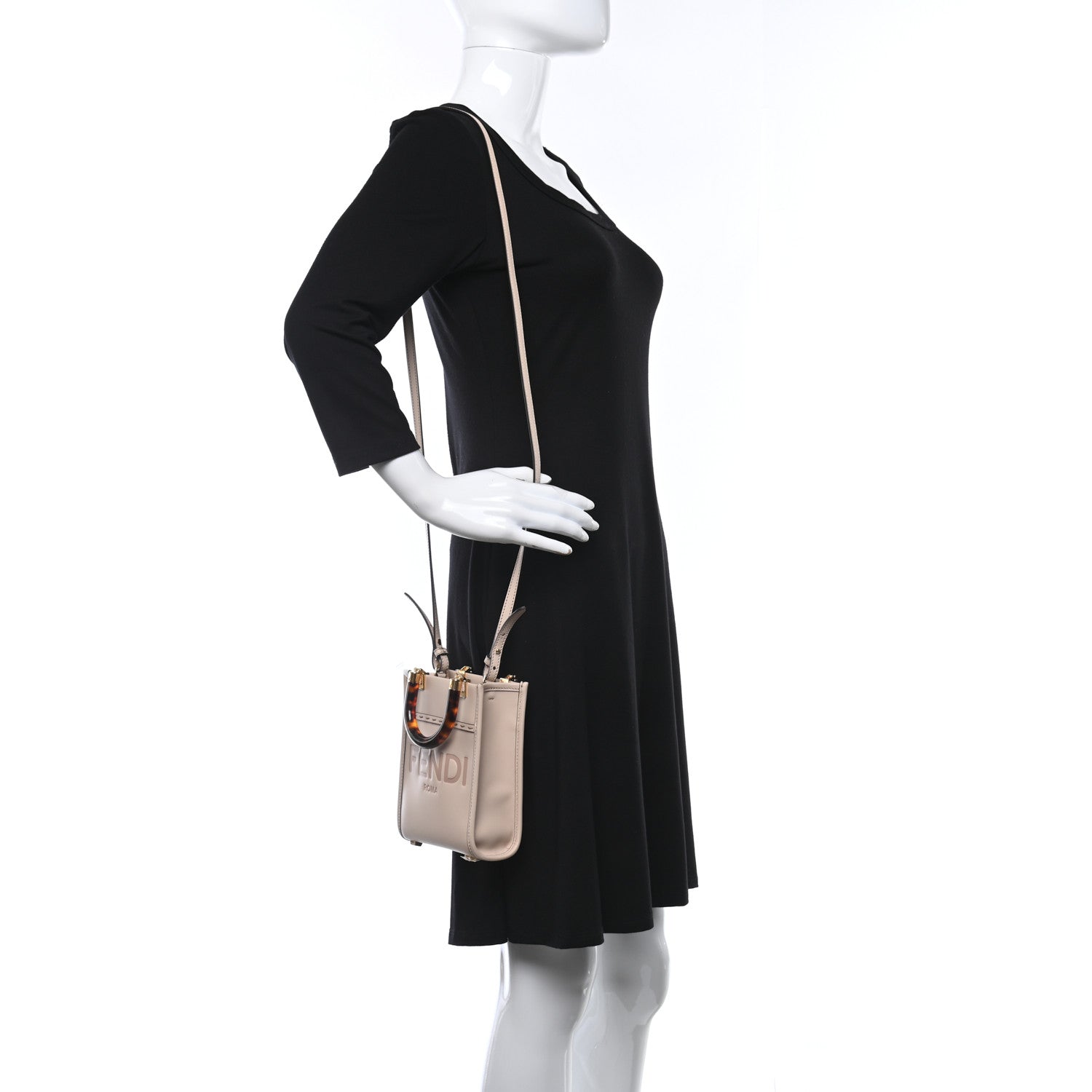 Fendi Vitello King Plexiglass Logo Embossed Mini Fendi Sunshine Shopper Tote White Ice 2 of 10