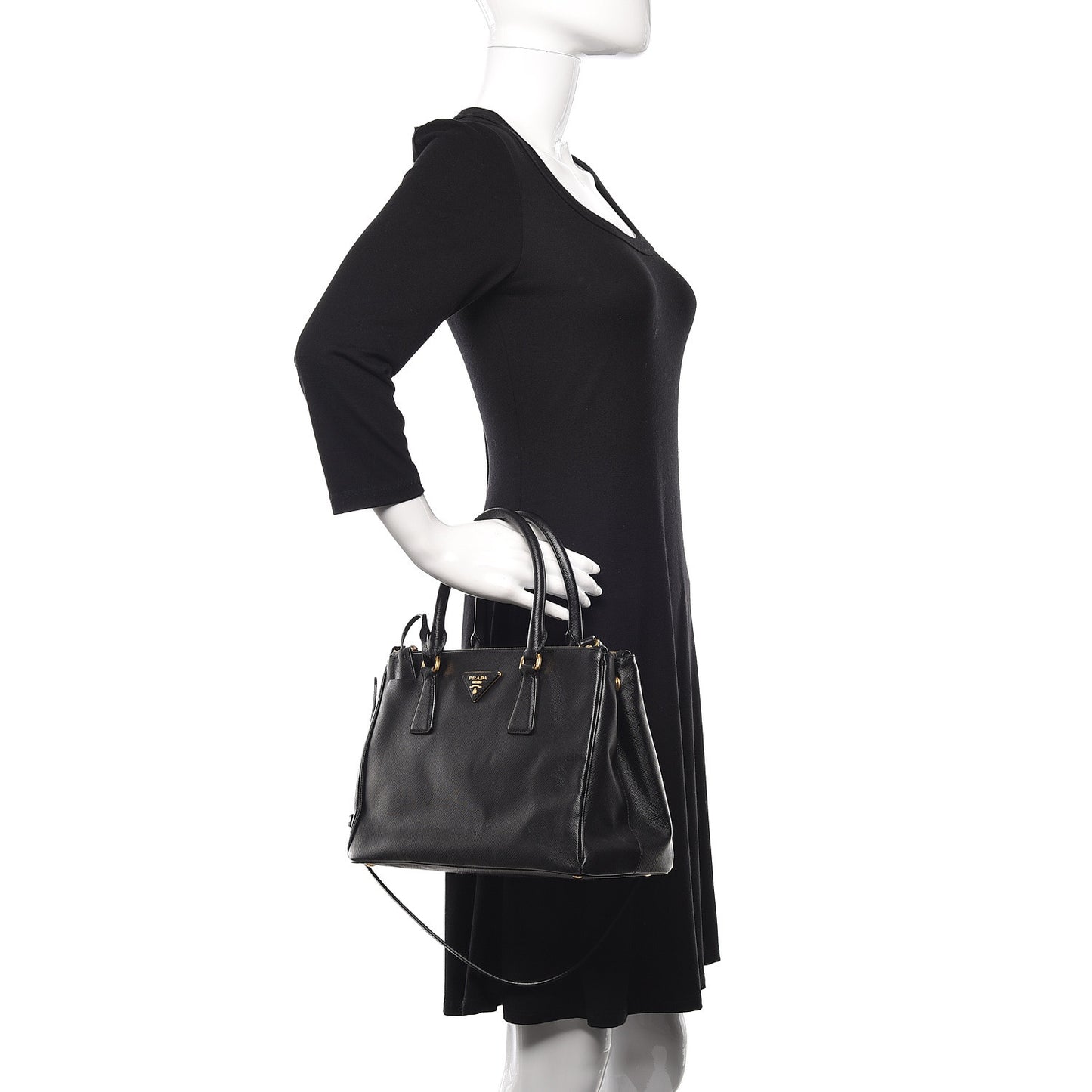 Saffiano Small Galleria Double Zip Tote Black