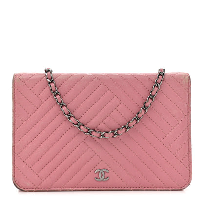 Chanel Lambskin Quilted CC Crossing Wallet On Chain WOC Pink 1 of 20