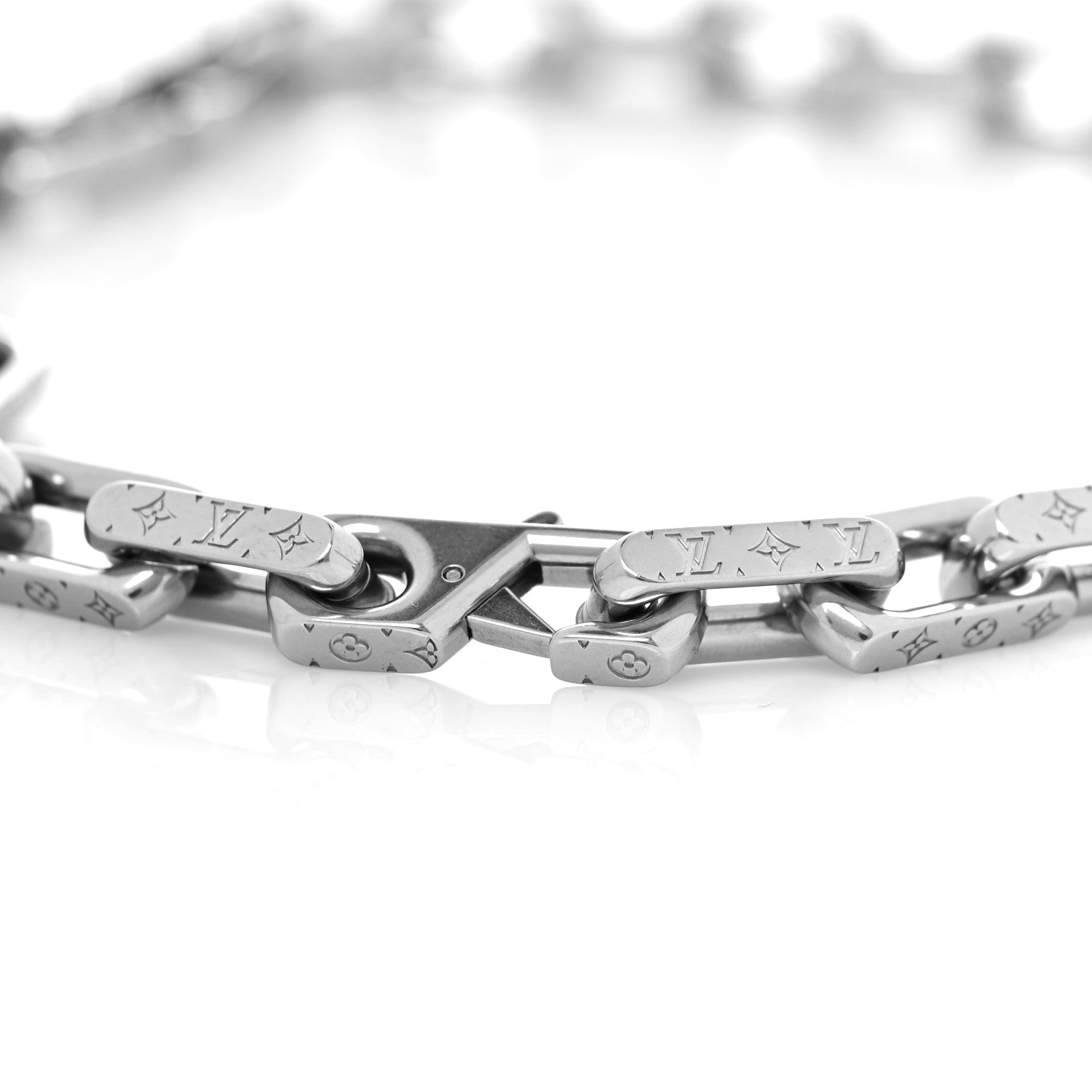 Louis Vuitton Monogram Chain Necklace Silver 3 of 5