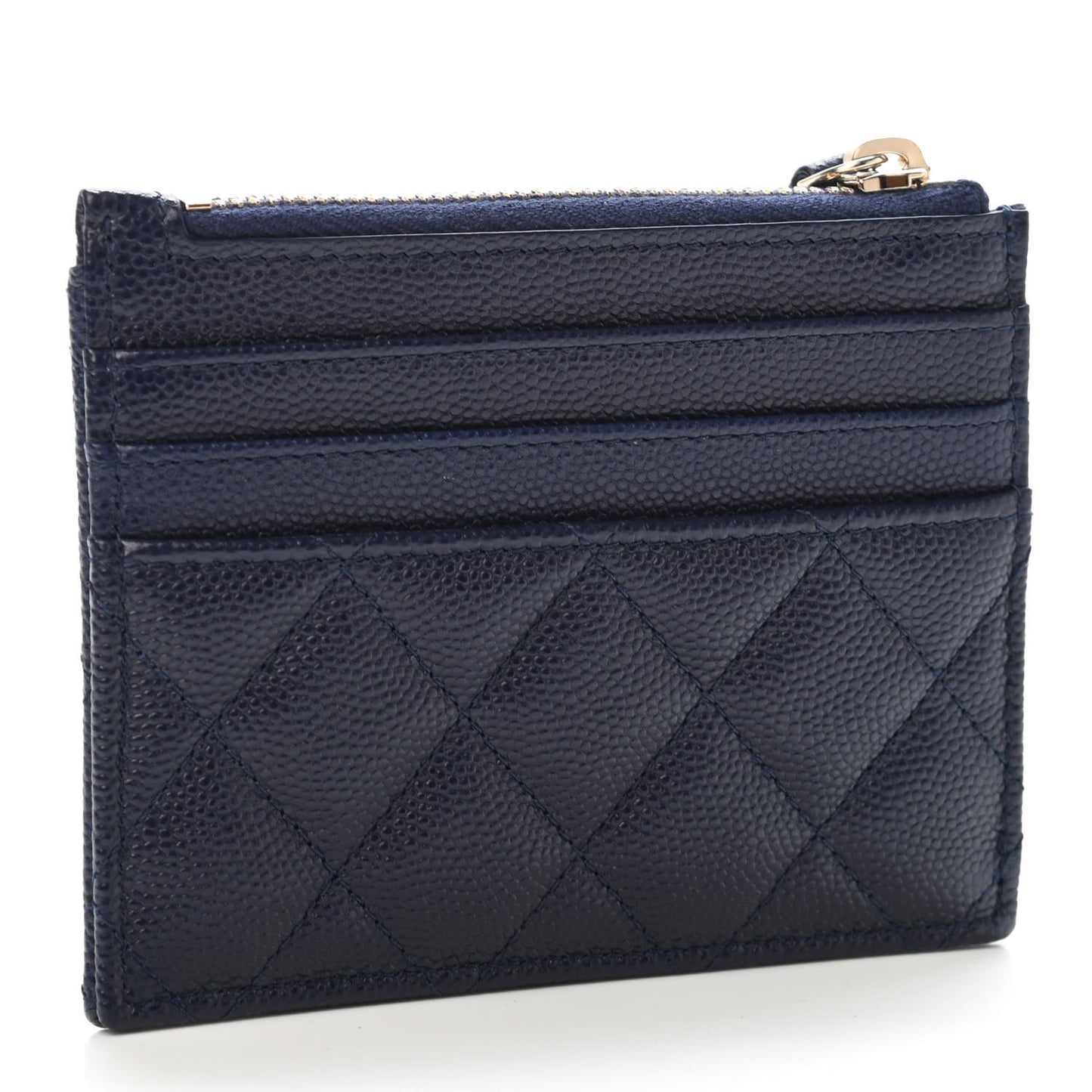 Caviar Quilted CC Zip Card Holder Navy