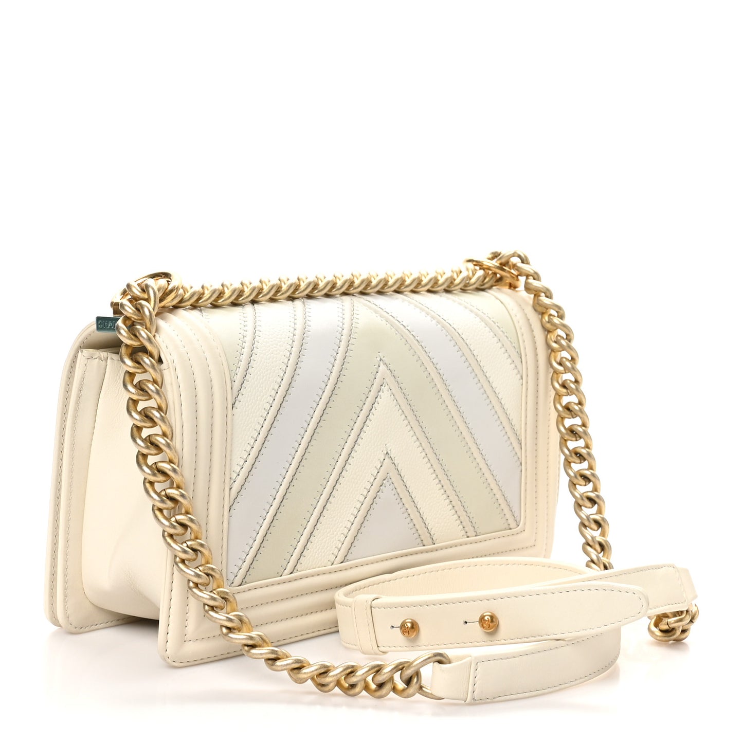 Caviar Suede Calfskin Chevron Medium Boy Flap White