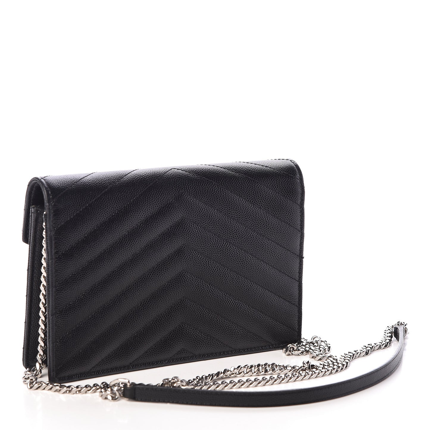 Grain De Poudre Matelasse Chevron Monogram Envelope Chain Wallet Black