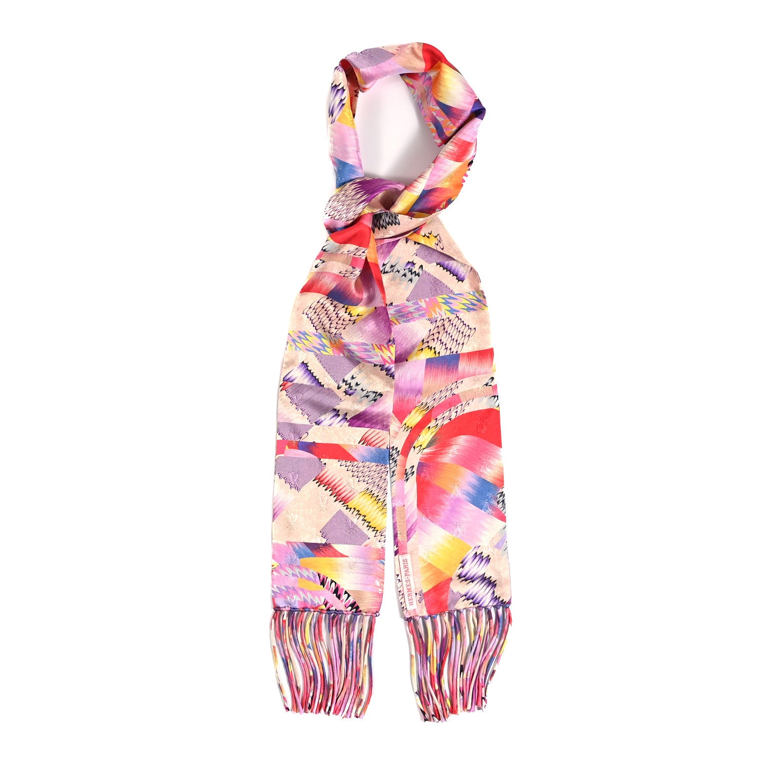 Hermes Silk Marble Fringed Muffler Rose Multicolor 1 of 4