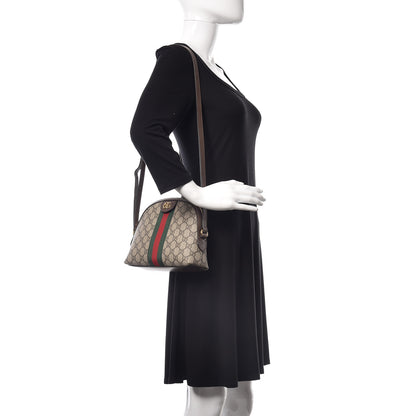 Gucci GG Supreme Monogram Textured Dollar Calfskin Web Small Ophidia Dome Shoulder Bag Beige Ebony New Acero 2 of 9